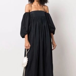 Holly Off-shoulder Matelassé Midi Dress In Black